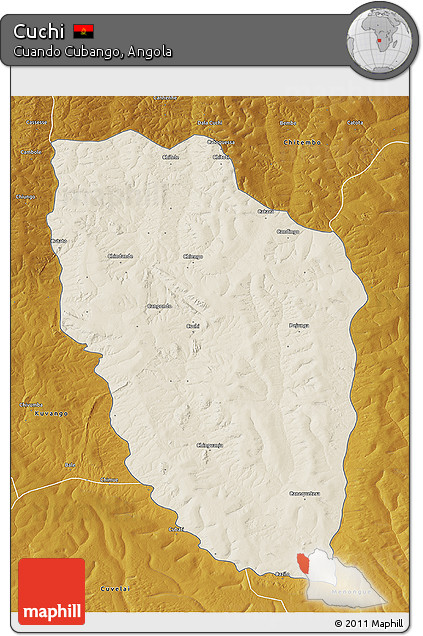 Shaded Relief 3D Map of Cuchi, physical outside