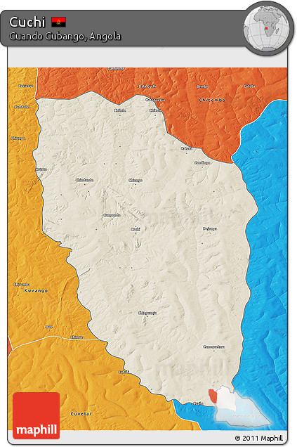 Shaded Relief 3D Map of Cuchi, political outside