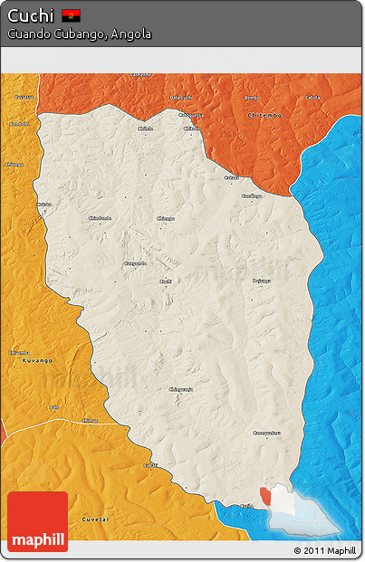 Shaded Relief 3D Map of Cuchi, political outside