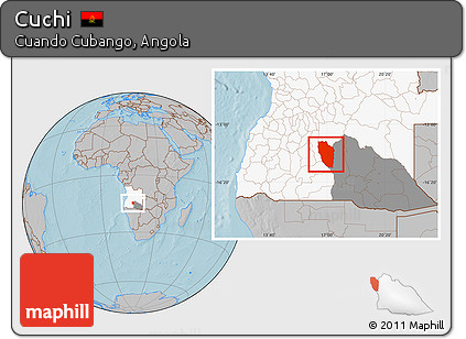 Gray Location Map of Cuchi, highlighted country, highlighted parent region, hill shading