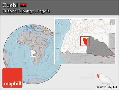 Gray Location Map of Cuchi, highlighted country, highlighted parent region, hill shading