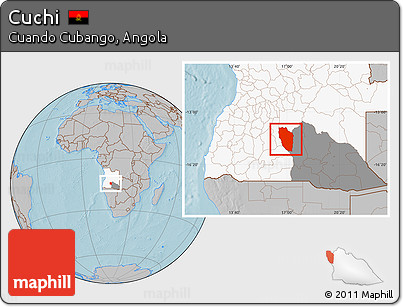 Gray Location Map of Cuchi, highlighted country, highlighted parent region, hill shading