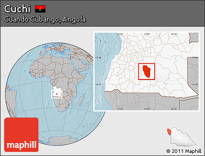 Gray Location Map of Cuchi, highlighted country, hill shading