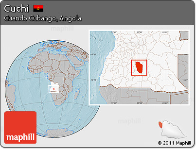 Gray Location Map of Cuchi, highlighted country, hill shading