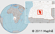 Gray Location Map of Cuchi, highlighted country, hill shading