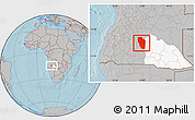 Gray Location Map of Cuchi, highlighted parent region, hill shading