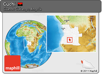 Physical Location Map of Cuchi, highlighted country, within the entire country
