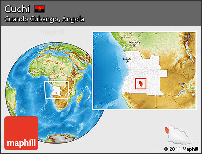 Physical Location Map of Cuchi, highlighted country, within the entire country