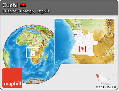 Physical Location Map of Cuchi, highlighted country, within the entire country