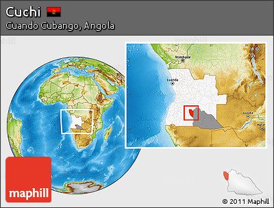 Physical Location Map of Cuchi, highlighted country, highlighted parent region, within the entire country
