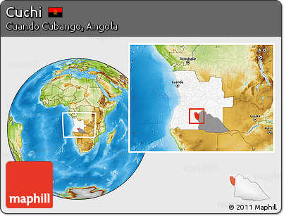 Physical Location Map of Cuchi, highlighted country, highlighted parent region, within the entire country