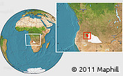 Satellite Location Map of Cuchi, highlighted parent region, within the entire country