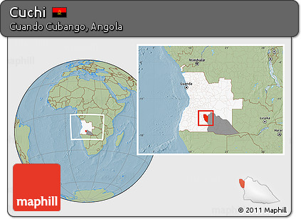Savanna Style Location Map of Cuchi, highlighted country, highlighted parent region, within the entire country, hill shading