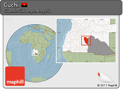 Savanna Style Location Map of Cuchi, highlighted country, highlighted parent region, hill shading