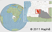 Savanna Style Location Map of Cuchi, highlighted country, highlighted parent region, hill shading