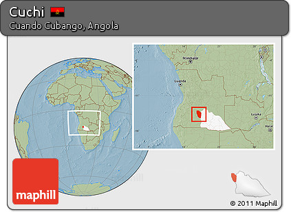 Savanna Style Location Map of Cuchi, highlighted parent region, within the entire country, hill shading