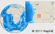Shaded Relief Location Map of Cuchi, within the entire country