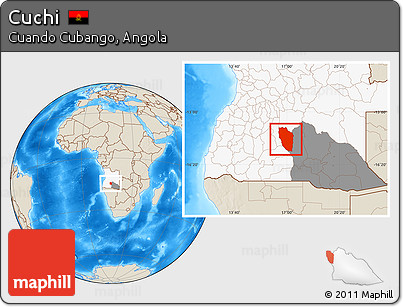 Shaded Relief Location Map of Cuchi, highlighted country, highlighted parent region