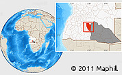 Shaded Relief Location Map of Cuchi, highlighted country, highlighted parent region