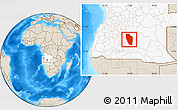 Shaded Relief Location Map of Cuchi, highlighted country