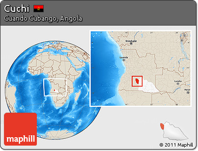 Shaded Relief Location Map of Cuchi, highlighted parent region, within the entire country