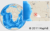 Shaded Relief Location Map of Cuchi, highlighted parent region, within the entire country