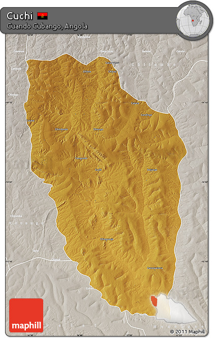Physical Map of Cuchi, lighten, semi-desaturated