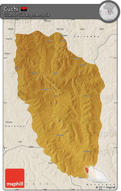 Physical Map of Cuchi, shaded relief outside
