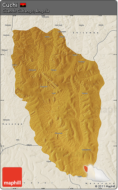 Physical Map of Cuchi, shaded relief outside