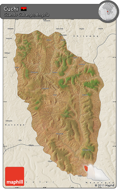Satellite Map of Cuchi, shaded relief outside
