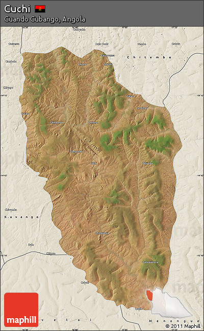 Satellite Map of Cuchi, shaded relief outside