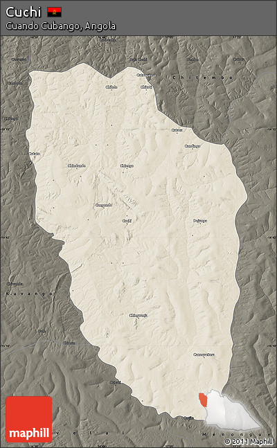 Shaded Relief Map of Cuchi, darken
