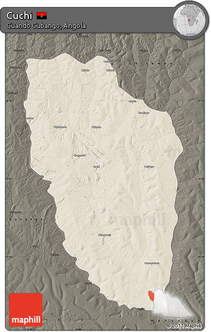 Shaded Relief Map of Cuchi, darken