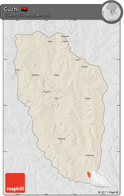Shaded Relief Map of Cuchi, lighten, desaturated