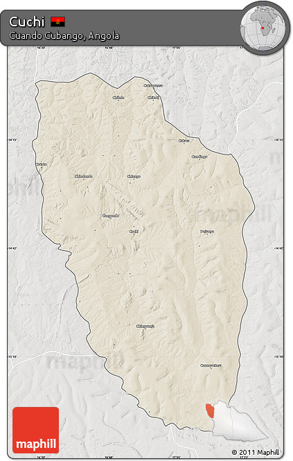 Shaded Relief Map of Cuchi, lighten, semi-desaturated
