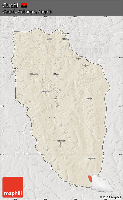 Shaded Relief Map of Cuchi, lighten, semi-desaturated