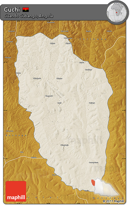 Shaded Relief Map of Cuchi, physical outside