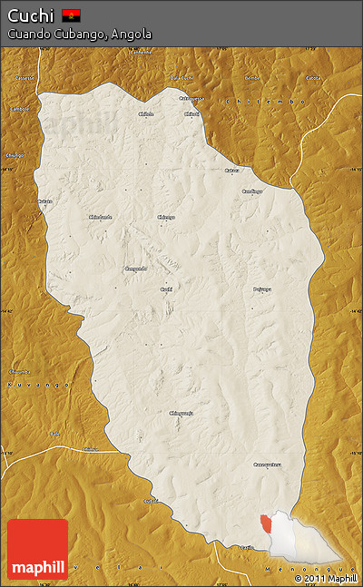 Shaded Relief Map of Cuchi, physical outside