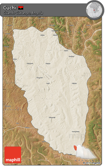 Shaded Relief Map of Cuchi, satellite outside