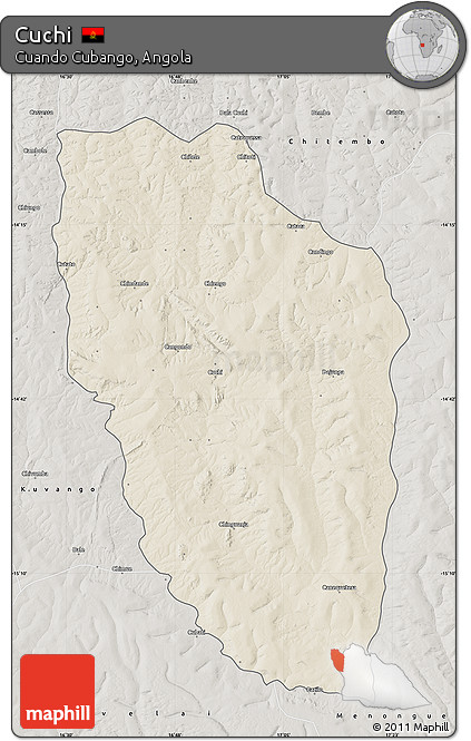 Shaded Relief Map of Cuchi, semi-desaturated