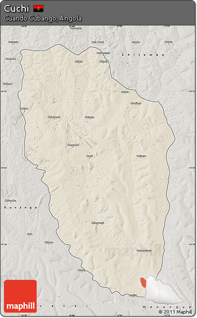 Shaded Relief Map of Cuchi, semi-desaturated