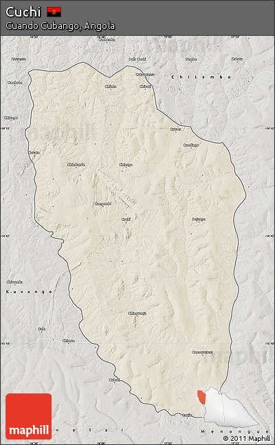 Shaded Relief Map of Cuchi, semi-desaturated