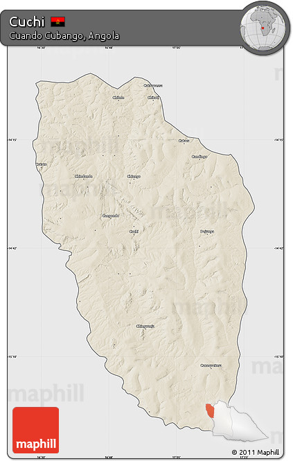 Shaded Relief Map of Cuchi, single color outside