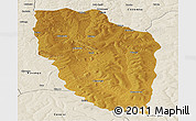 Physical Panoramic Map of Cuchi, shaded relief outside