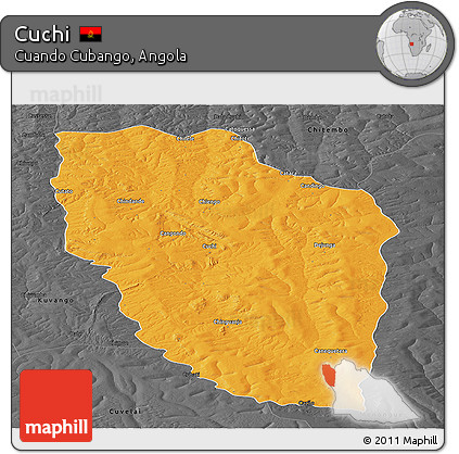 Political Panoramic Map of Cuchi, darken, desaturated