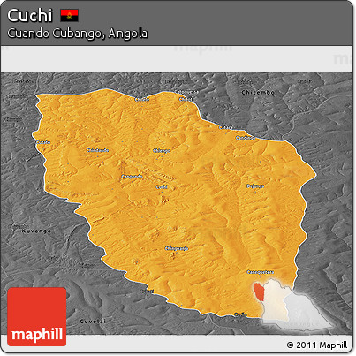Political Panoramic Map of Cuchi, darken, desaturated