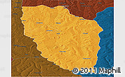 Political Panoramic Map of Cuchi, darken
