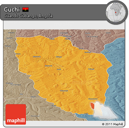 Political Panoramic Map of Cuchi, semi-desaturated