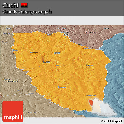Political Panoramic Map of Cuchi, semi-desaturated