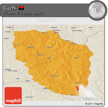 Political Panoramic Map of Cuchi, shaded relief outside